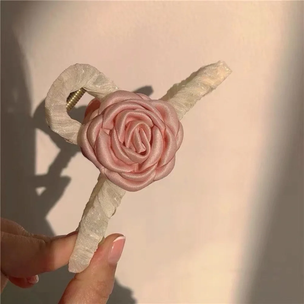Anthropologie Pink Rose Hair Clip with Cream-Wrapped Clip